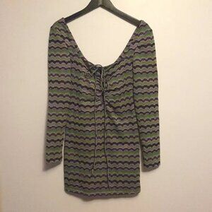 Zara green and purple wavy stripe knit glitter cut out mini dress size M